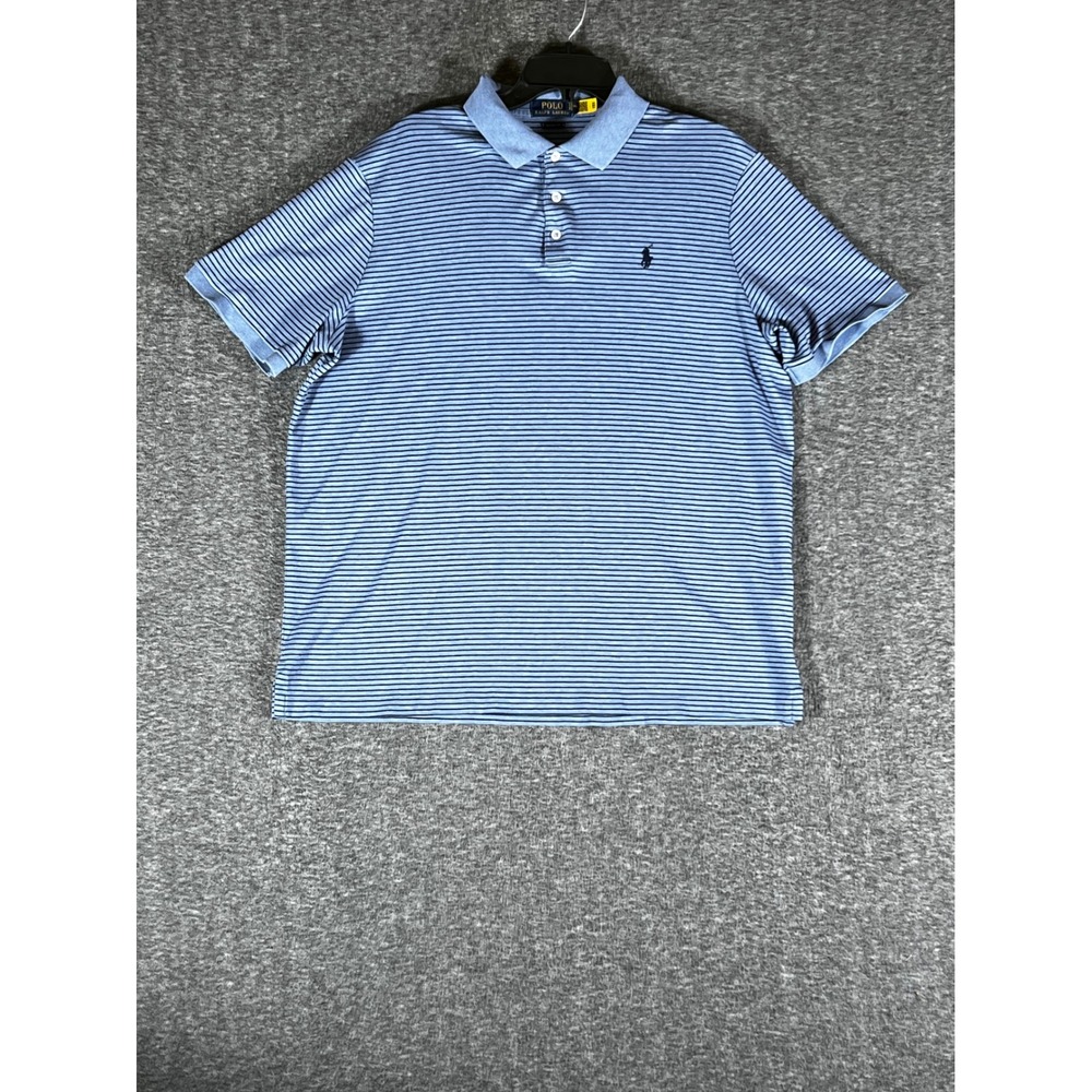 Polo Ralph Lauren Mens XL Blue Striped Short Sleeve Jersey Polo Shirt Pony Logo